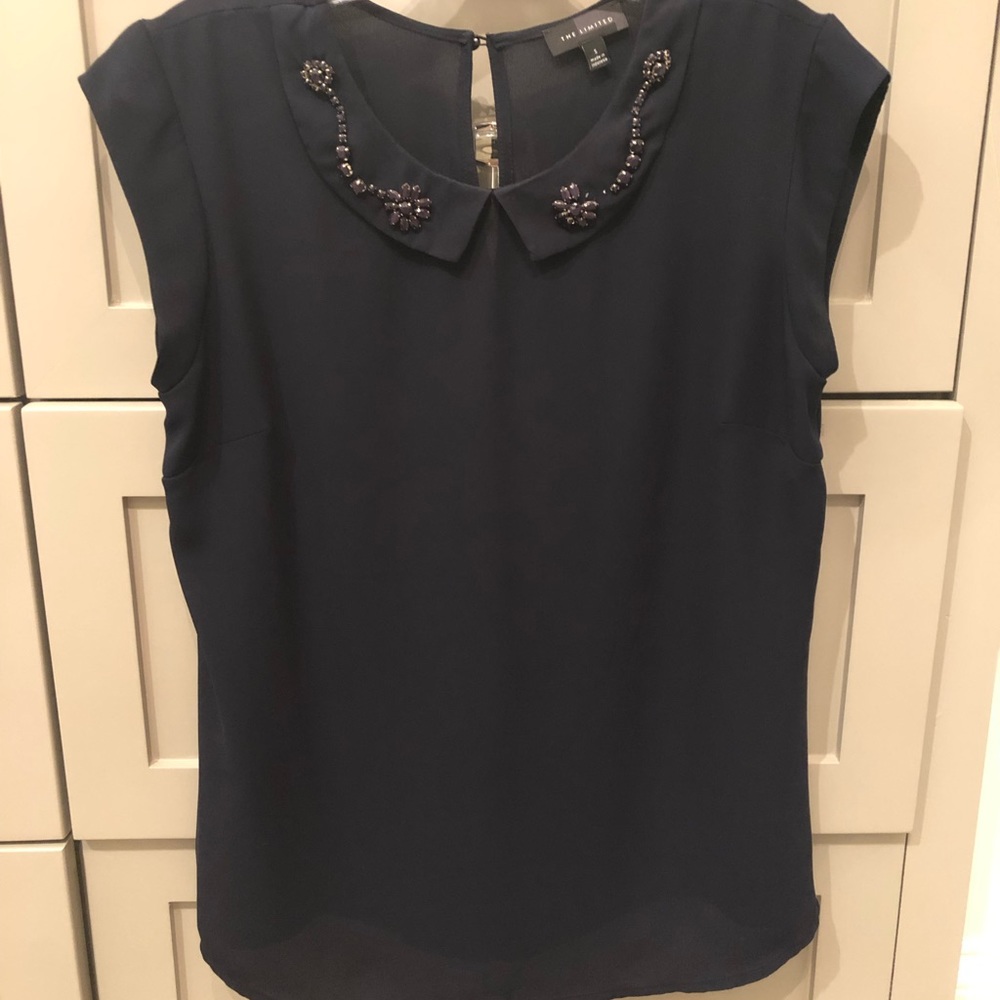 Navy limited beaded collar top